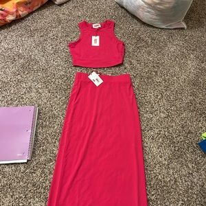 Pink solid and striped set